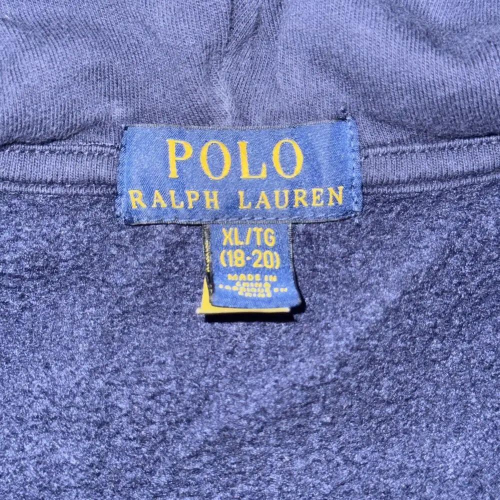 Kids Polo Ralph Lauren Full Zip Hoodie Navy XL 19x23 Distressed Sun Faded